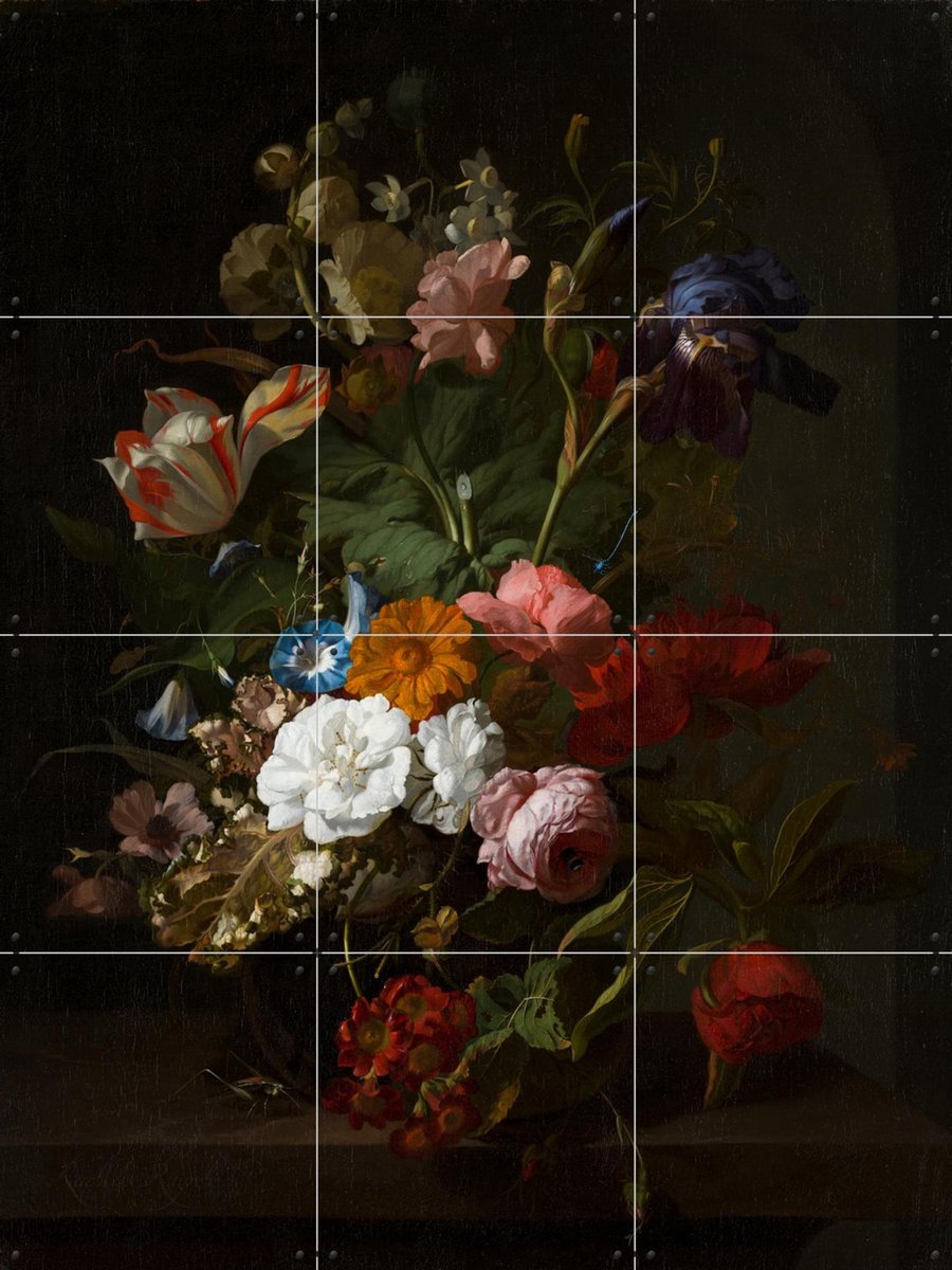IXXI Vaas met bloemen, Rachel Ruysch & Mauritshuis - 60 x 80 cm - Gratis ophangtool - Grote wanddecoratie en posters - Naturalisme, Olieverf