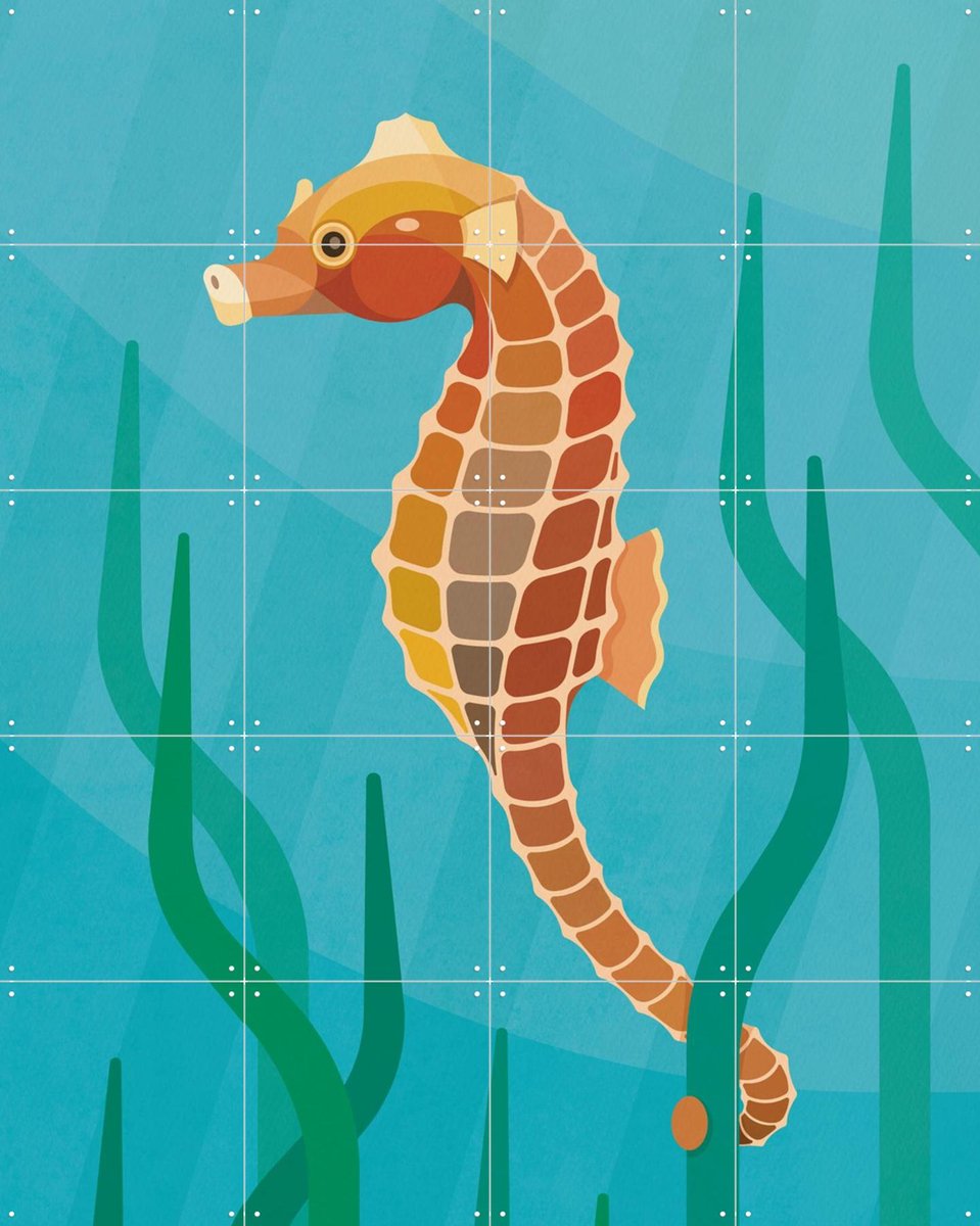 IXXI Zeepaardje, Elke Uijtewaal - 80 x 100 cm - Gratis ophangtool - Grote wanddecoratie en posters - Grafisch Ontwerp, Kinderkamer, Kinderen