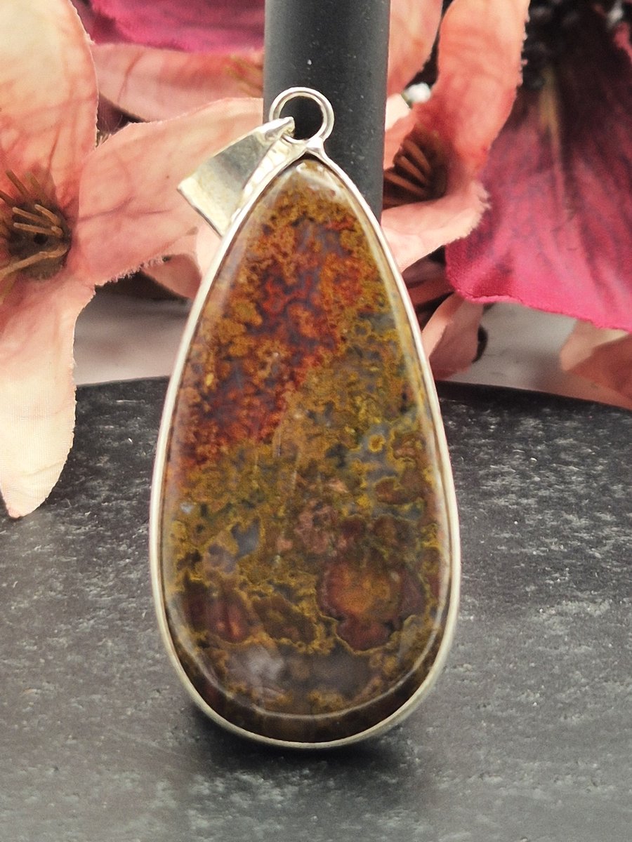 Edelsteen Hongaarse Agaat hanger ingezet in 925 Sterling zilver