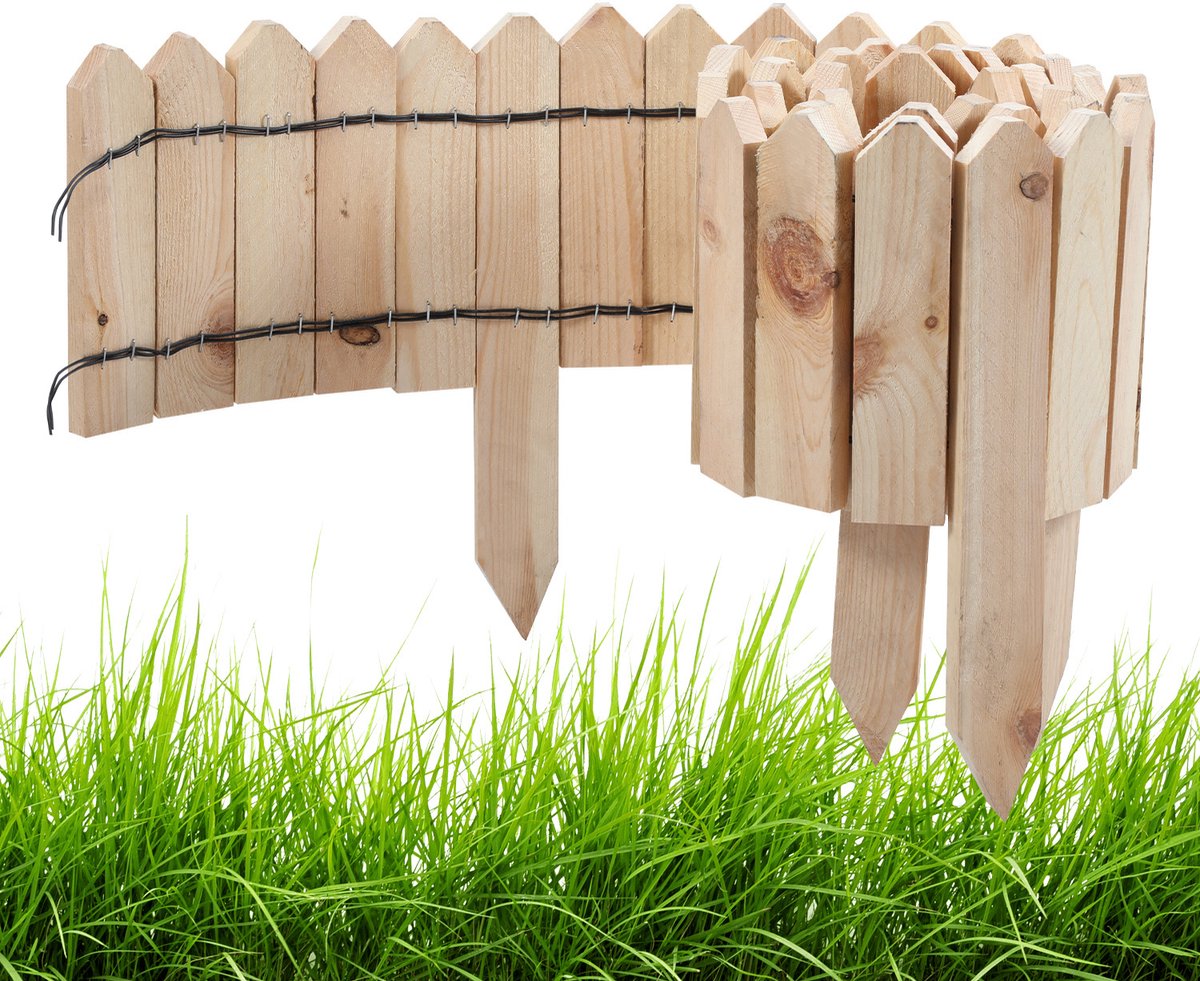 Rollborder Flexibele houten hek 800 x 30 cm - Borderrand Palissade Dennenhout - Dennenhouten Tuinafscheiding Bedrand - Decoratieve Borderranden - Natuur Houtkleur