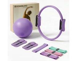 Omslag van Homeblend 8-Delige Pilates set - Paars - Bal & Ring - Weerstandsbanden - Inclusief Antislip Sokken, Weerstands & Stretch Bands - Yoga, Pilates, Fitness Set