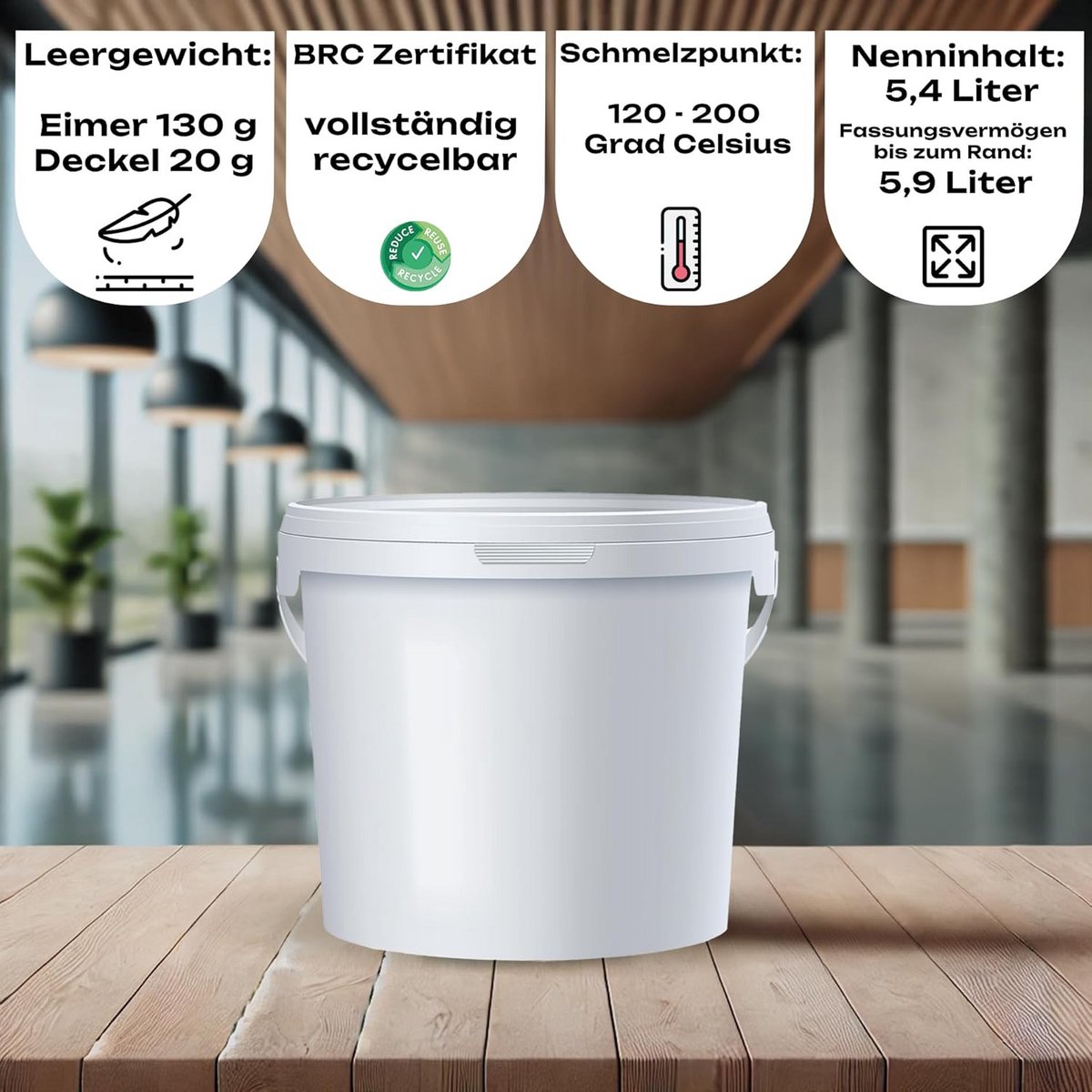 Sterke Kunststof Emmer met Lekvrij Deksel 5 Liter Wit