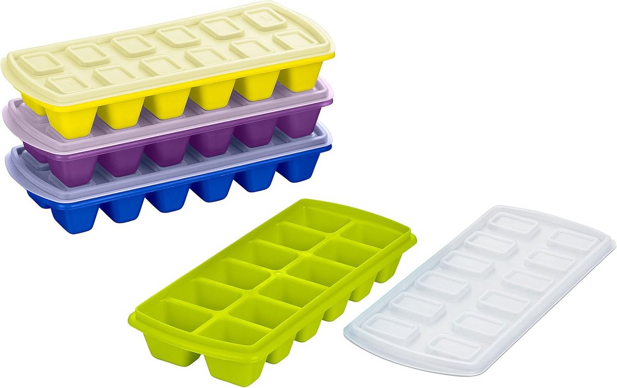 Set van 4 IJsblokjesvormen met Handig Deksel Stapelbaar
