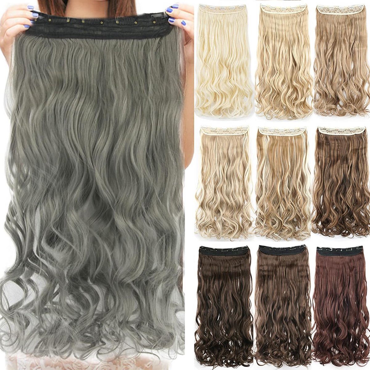 Lang Dik Krullend Haarstuk Synthetisch Clip-in Extensions voor Vrouwen