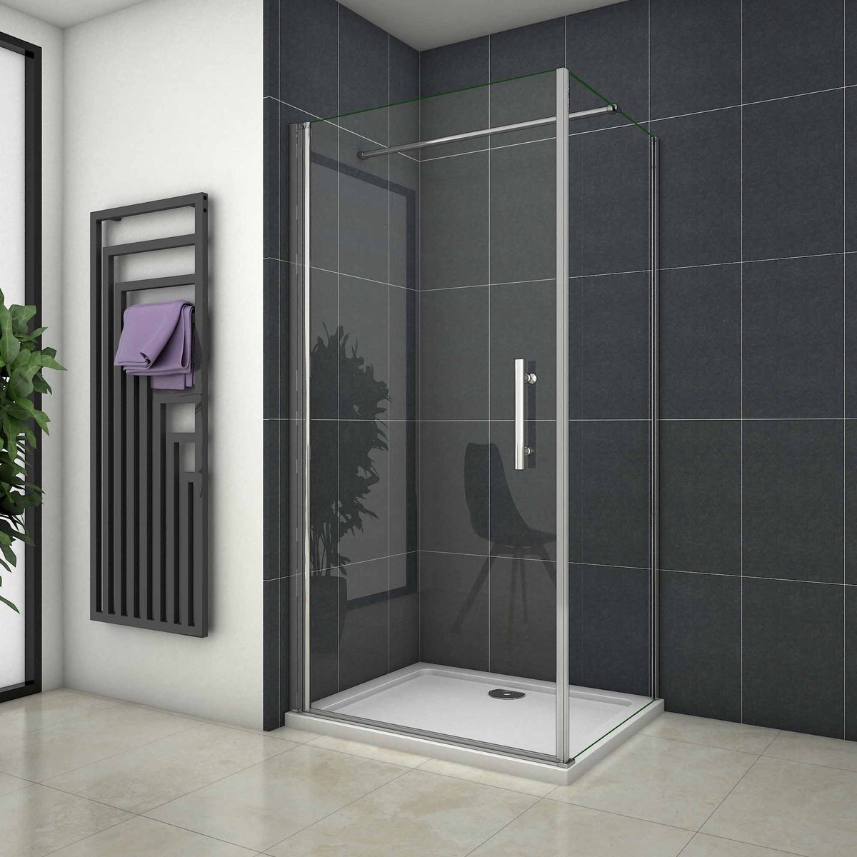 Aica hedendaags Douchecabine 76x76x195cm draaideur+zijwand 6mm NANO EasyClean veiligheidsglas 90cm Stabilisatiestang (kan worden gesneden) profiel van glanzend chroom Inclusief complete douchebak