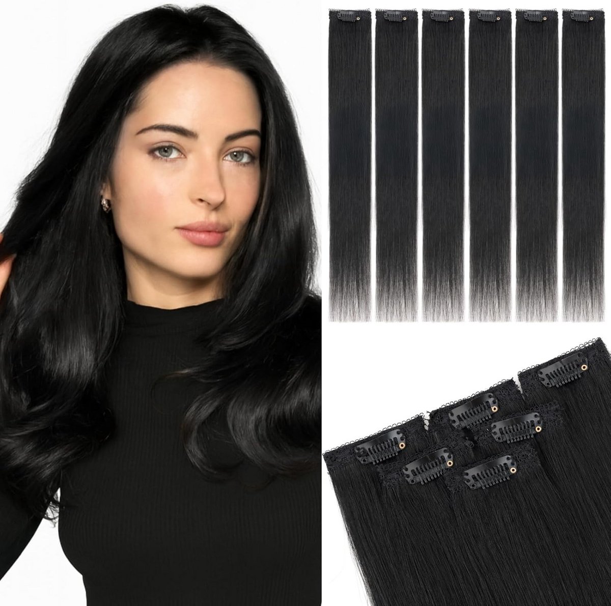 Echte Haar Clip-in Extensions 6 Delen 30 cm Natuurlijk Volume en Kleuraccenten