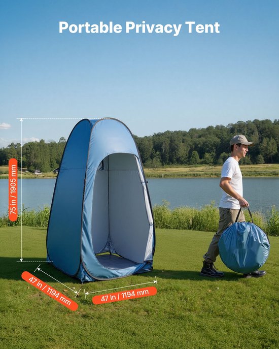 Douche- en toilettent - Privacy- en omkleedtent - Met douchezak - Afmetingen 119,4x119,4x190,5 cm - Materiaal 190T polyester - Incl. haringen, scheerlijnen en draagtas - Blauw — afbeelding 4