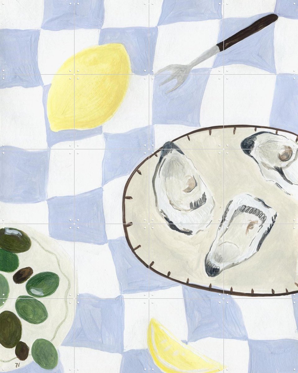 IXXI Oysters and Olives, Isabelle Vandeplassche - 80 x 100 cm - Gratis ophangtool - Grote wanddecoratie en posters - Illustraties, Eten & Drinken
