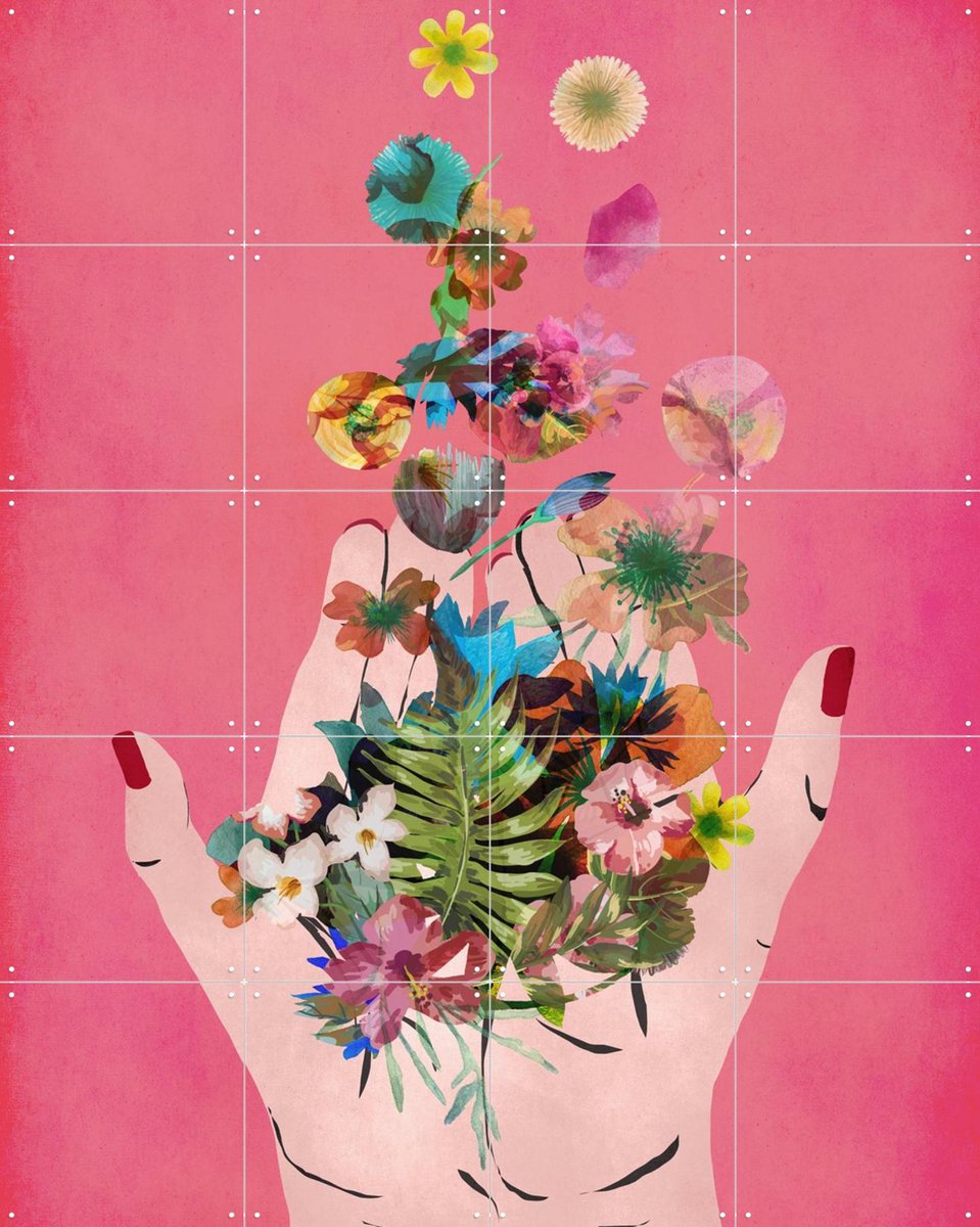 IXXI Frida's Hand's (Pink Version), Treechild & Various - 80 x 100 cm - Gratis ophangtool - Grote wanddecoratie en posters - Illustraties, Digitale
