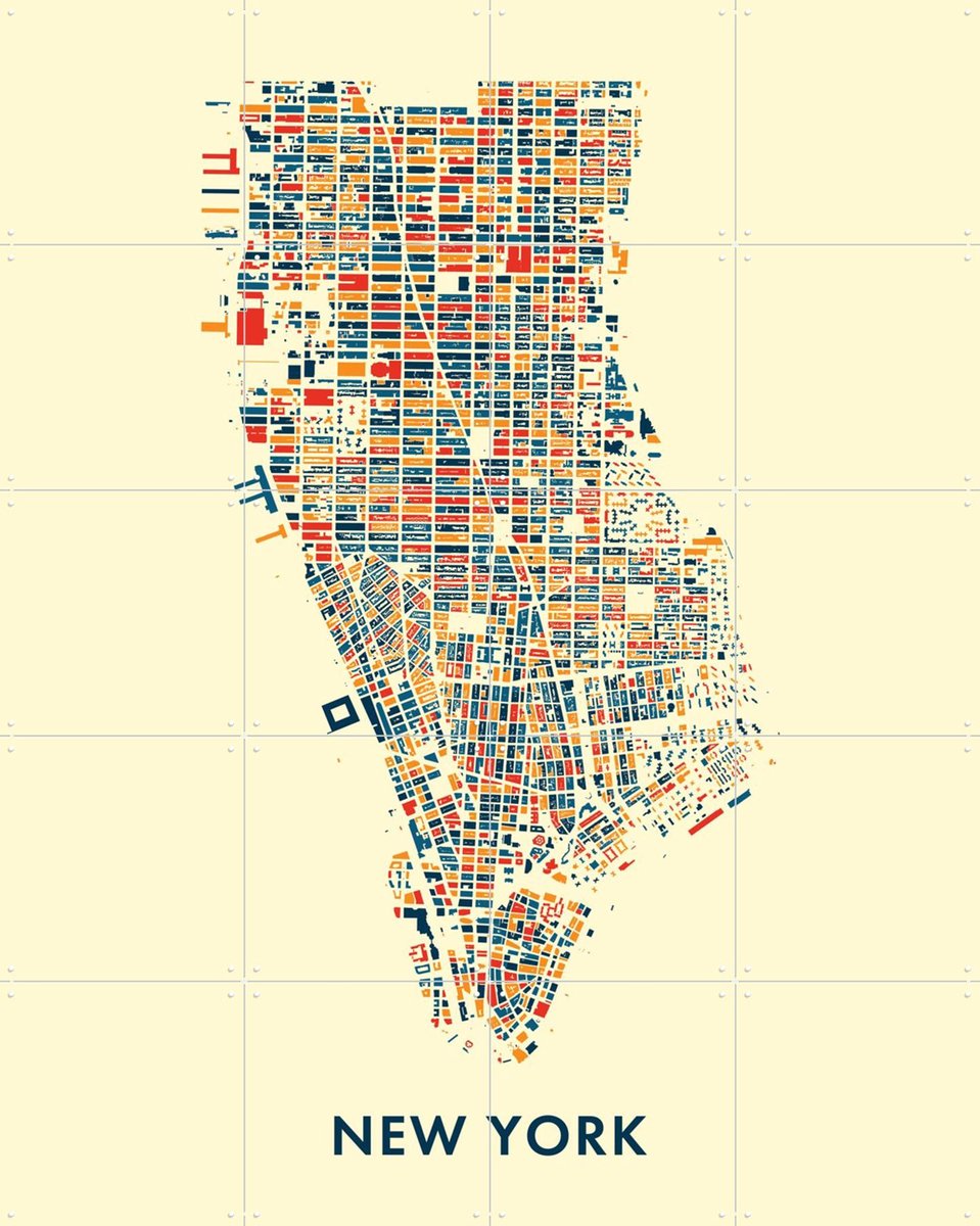 IXXI New York Mosaic City Map, Kunst in Kaart - 80 x 100 cm - Gratis ophangtool - Grote wanddecoratie en posters - Grafisch Ontwerp, Kleurrijk