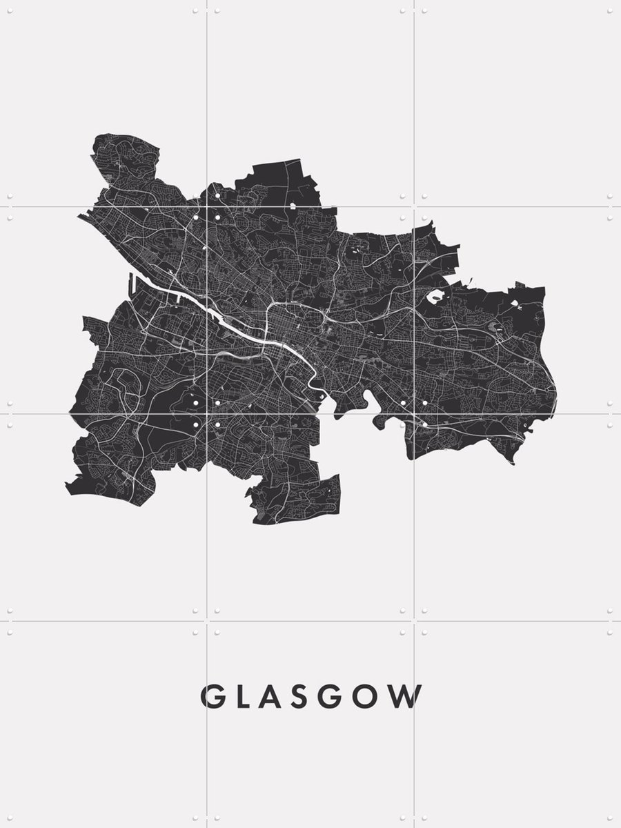 IXXI Glasgow City Map, Kunst in Kaart - 60 x 80 cm - Gratis ophangtool - Grote wanddecoratie en posters - Grafisch Ontwerp, Abstract, Minimalisme