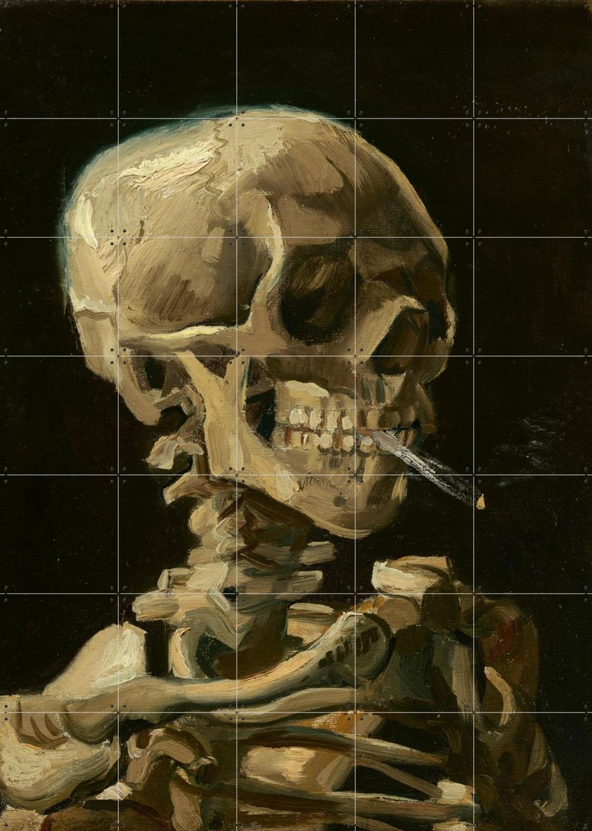 IXXI Hoofd van een skelet met een brandende sigaret (1886), Vincent van Gogh (1853 - 1890) & Van Gogh Museum - 100 x 140 cm - Gratis ophangtool -
