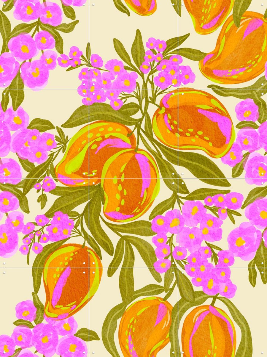 IXXI Tropical Theme With Lush Mangoes And Flowers, Nikita Jariwala & Various - 60 x 80 cm - Gratis ophangtool - Grote wanddecoratie en posters -