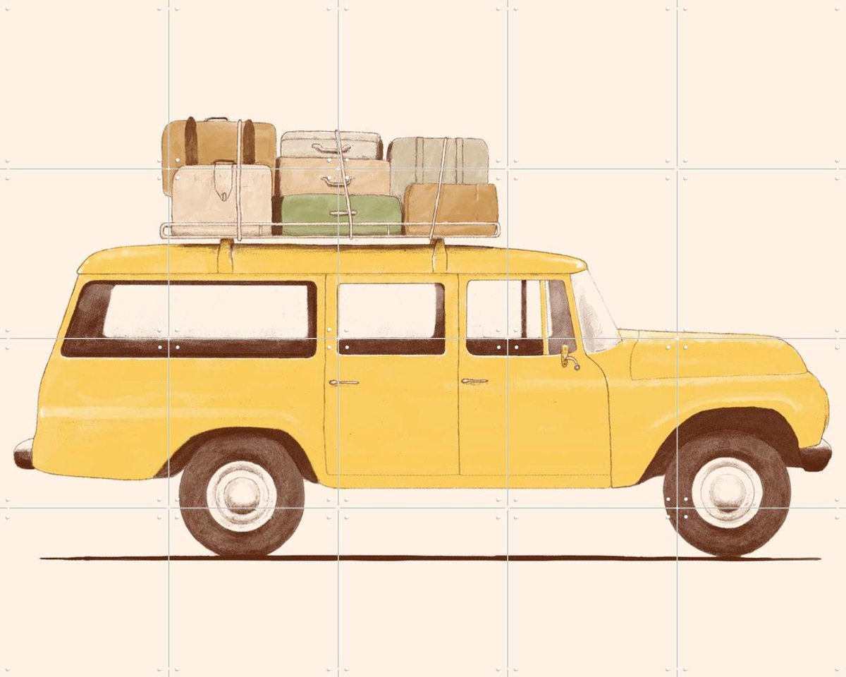 IXXI Summer Car, Florent Bodart - 100 x 80 cm - Gratis ophangtool - Grote wanddecoratie en posters - Speels, Vintage, Illustraties, Grafisch Ontwerp