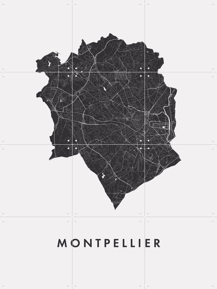 IXXI Montpellier City Map, Kunst in Kaart - 60 x 80 cm - Gratis ophangtool - Grote wanddecoratie en posters - Abstract, Minimalisme, Technische