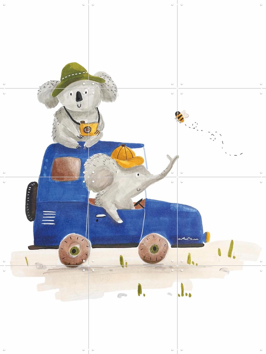 IXXI Hoi Safari, Adams Arts - 60 x 80 cm - Gratis ophangtool - Grote wanddecoratie en posters - Illustraties, Aquarel, Fantasierijk, Speels