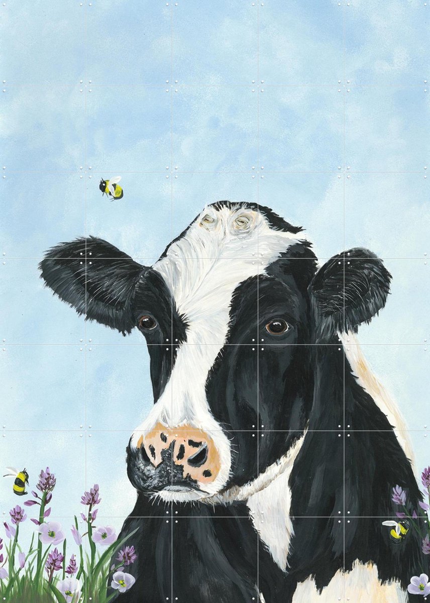 IXXI Moo and Blooms, Lens en penseel door Myrte - 100 x 140 cm - Gratis ophangtool - Grote wanddecoratie en posters - Illustraties, Realisme