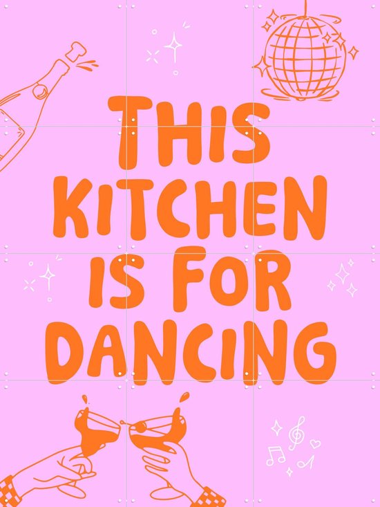 IXXI Cette cuisine est faite pour danser - rose/orange, Ohkimiko & Divers - 60 x 80 cm - Outil de suspension gratuit - Grande décoration murale et posters - Illustrations