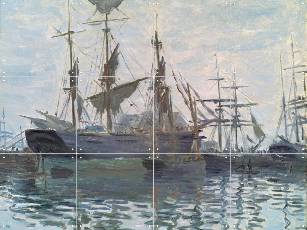 IXXI Ships in a Harbor, Claude Monet & Museum of Fine Arts Boston - 80 x 60 cm - Gratis ophangtool - Grote wanddecoratie en posters - Schilderijen