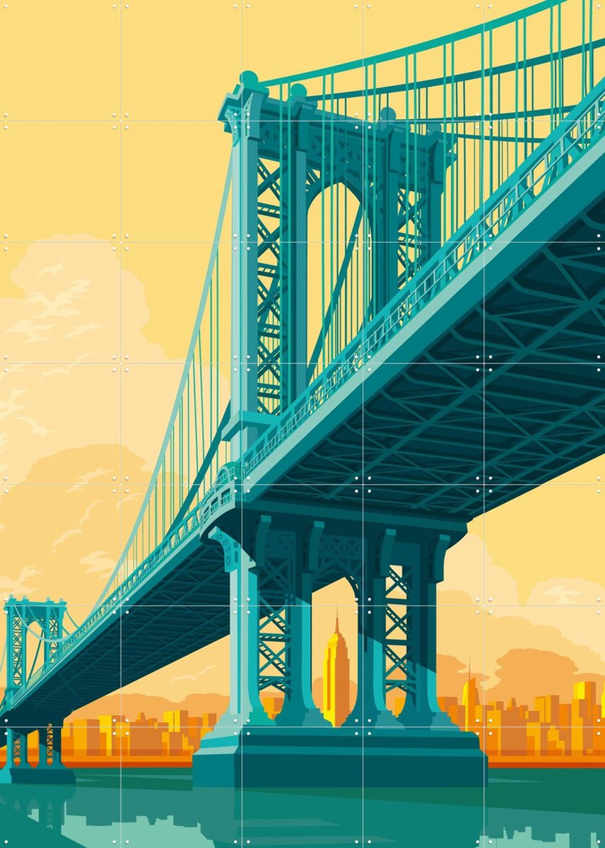 IXXI Manhattan Bridge, Remko Heemskerk & Kunst in Kaart - 100 x 140 cm - Gratis ophangtool - Grote wanddecoratie en posters - Kleurrijk, Grafisch