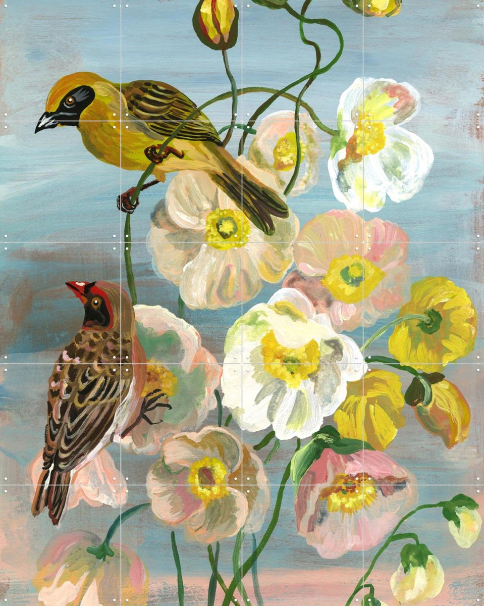 IXXI Couple De Romantiques, Nathalie Lété - 80 x 100 cm - Gratis ophangtool - Grote wanddecoratie en posters - Kleurrijk, Speels, Olieverf