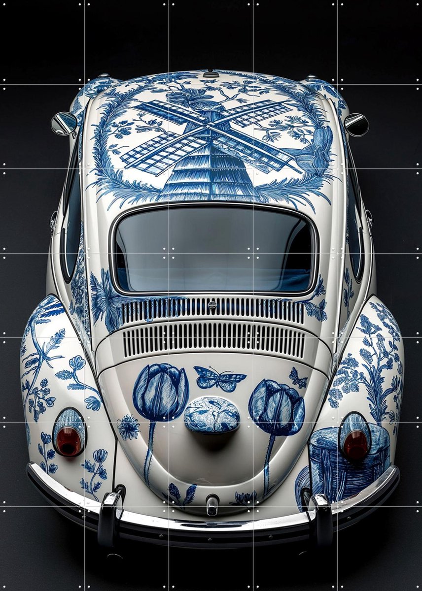 IXXI Delfts Blauwe Kever - Zwart, Margriet Hulsker - 100 x 140 cm - Gratis ophangtool - Grote wanddecoratie en posters - Grafisch Ontwerp