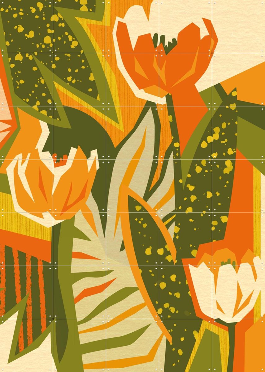 IXXI Tropical Tulips, Megan Gallagher - 100 x 140 cm - Gratis ophangtool - Grote wanddecoratie en posters - Kleurrijk, Illustraties, Grafisch Ontwerp
