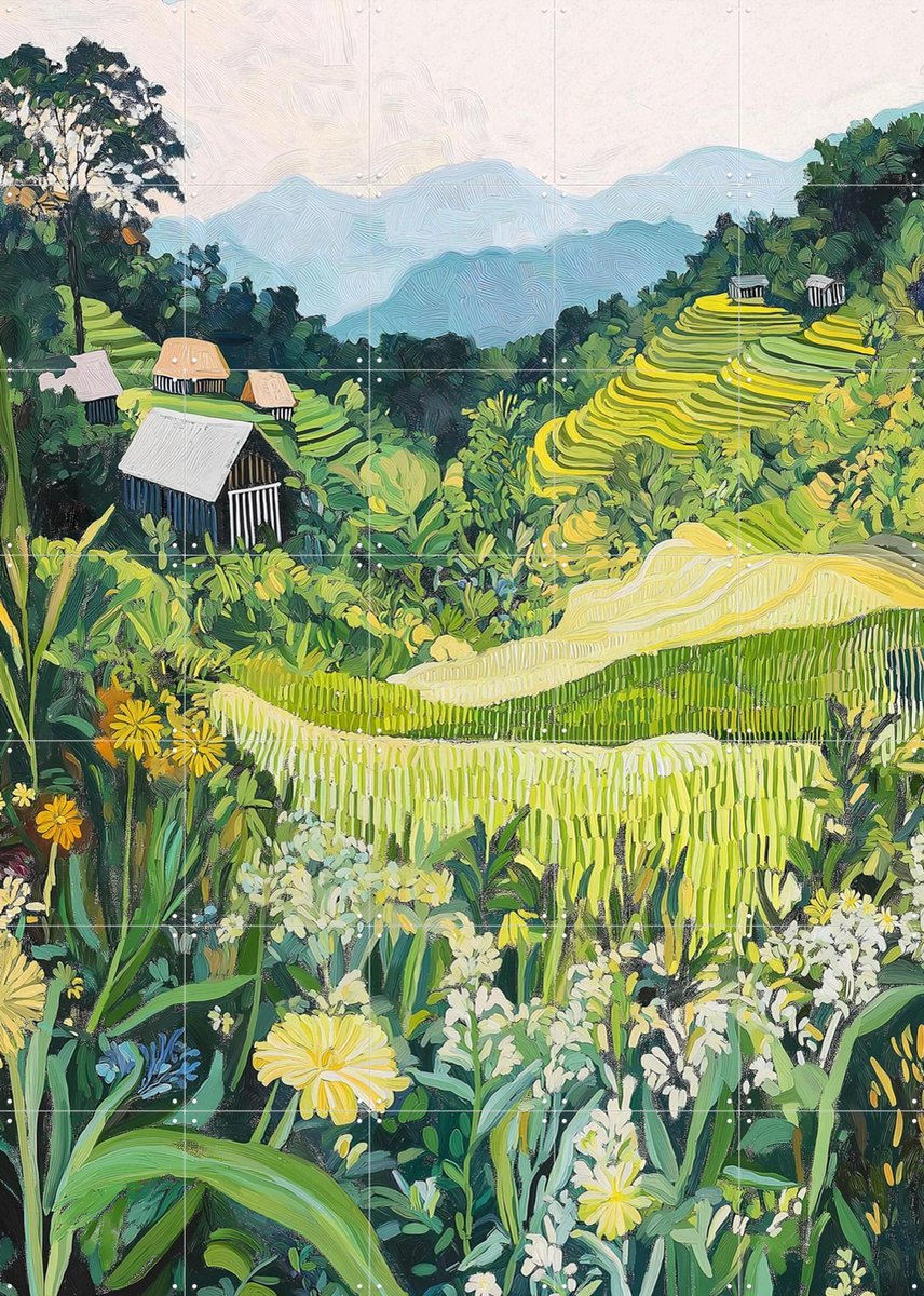 IXXI Whispering Rice, Artclaud - 100 x 140 cm - Gratis ophangtool - Grote wanddecoratie en posters - Schilderijen, Kleurrijk, Woonkamer, Studeerkamer