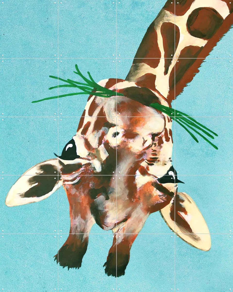 IXXI Giraffe upside down, Coco de Paris - 80 x 100 cm - Gratis ophangtool - Grote wanddecoratie en posters - Kleurrijk, Digitale Kunst, Fantasierijk