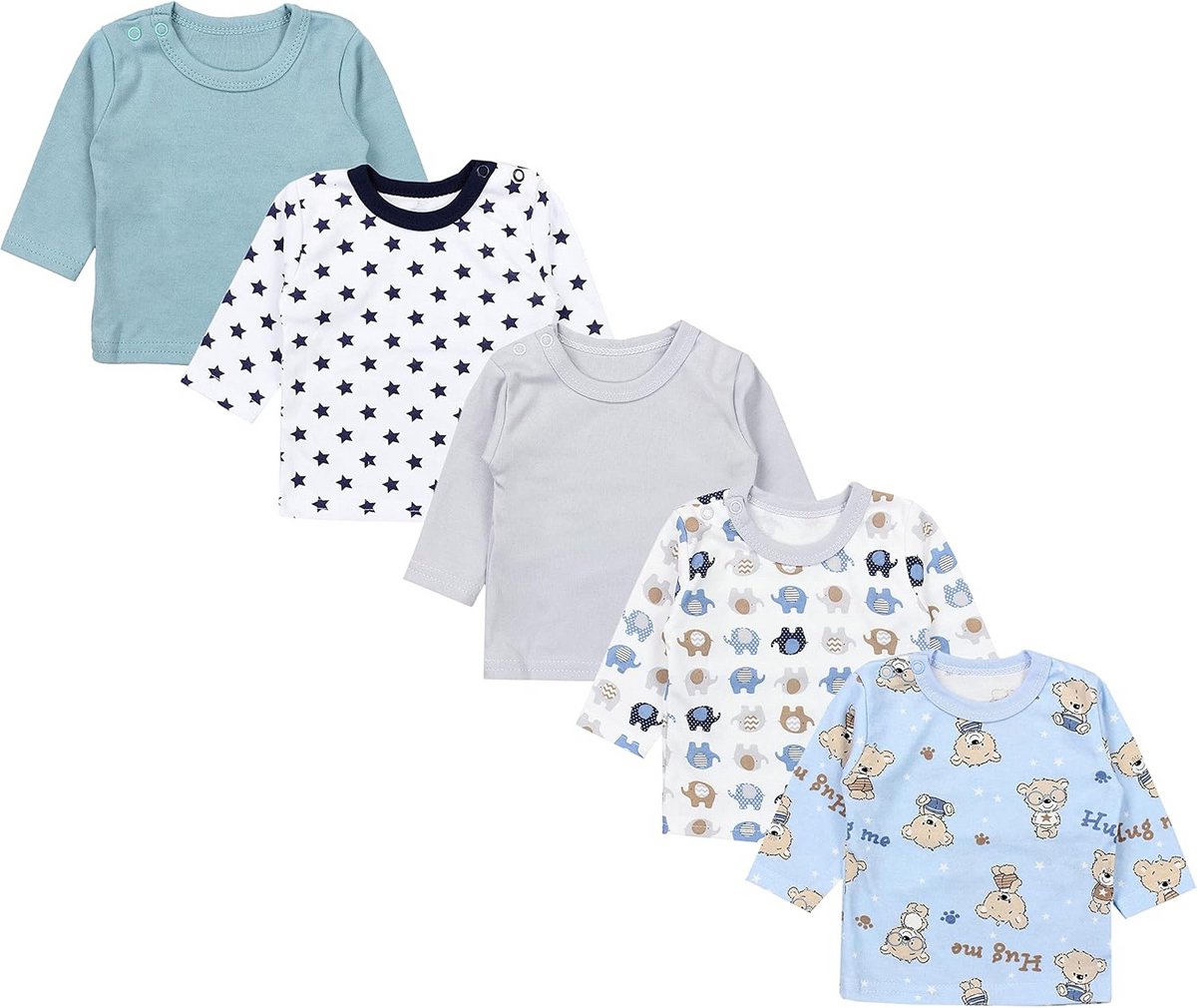 Set van 5 Baby Shirts met Lange Mouwen 100% Katoen