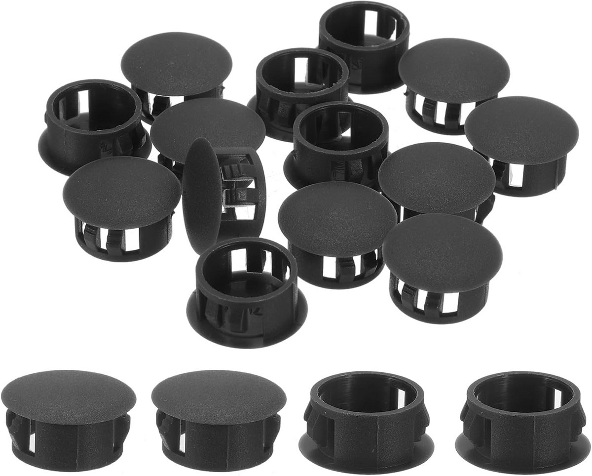 28x Zwarte Nylon Afdekkapjes voor Boorgaten Rond 17mm - Universele Binnen- en Buitenpluggen