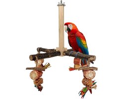 MAGICSHE Zitstokken Vogels - Vogelkooi Standaard - 4 Houten Vogelstandaard - Decoratie Accessoires - Papegaaien Rotatie Zitstok Met Natuurlijk Kauwspeelgoed F3