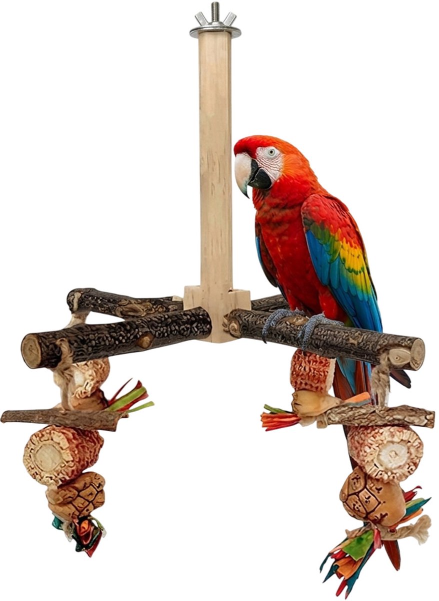 MAGICSHE Zitstokken Vogels - Vogelkooi Standaard - 4 Houten Vogelstandaard - Decoratie Accessoires - Papegaaien Rotatie Zitstok Met Natuurlijk Kauwspeelgoed F3