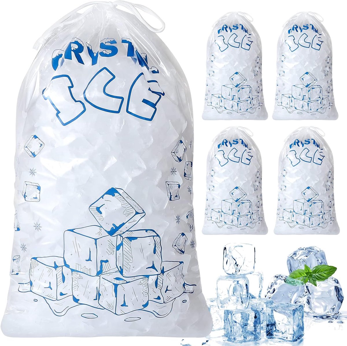 Set van 50 IJsblokjeszakken (3,6 kg) met Trekkoord - Herbruikbaar en Heavy-Duty
