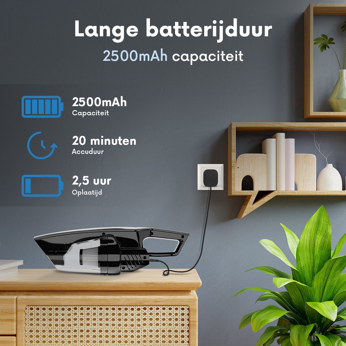 Kruimelzuiger 5500 Pa Snoerloos met HEPA Filter en 3 Opzetstukken - afbeelding 2