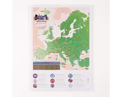 Kraskaart Europa - Stedenkaart Reis - Steden Ontdekken - 75 Europese Steden - 42 x 30 cm - Full colour