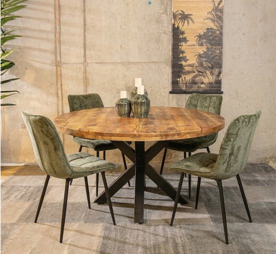 Eettafel Lensuu rond zwart en eikenkleurig 80x76 cm [en.casa - Tafels