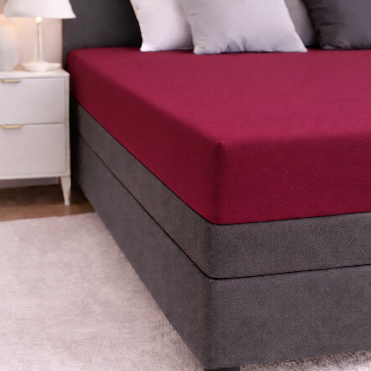 24-Bedding - Jersey Hoeslaken - 100% katoen - Lits Jumeaux - 180x200 cm - Bordeaux - 30 cm