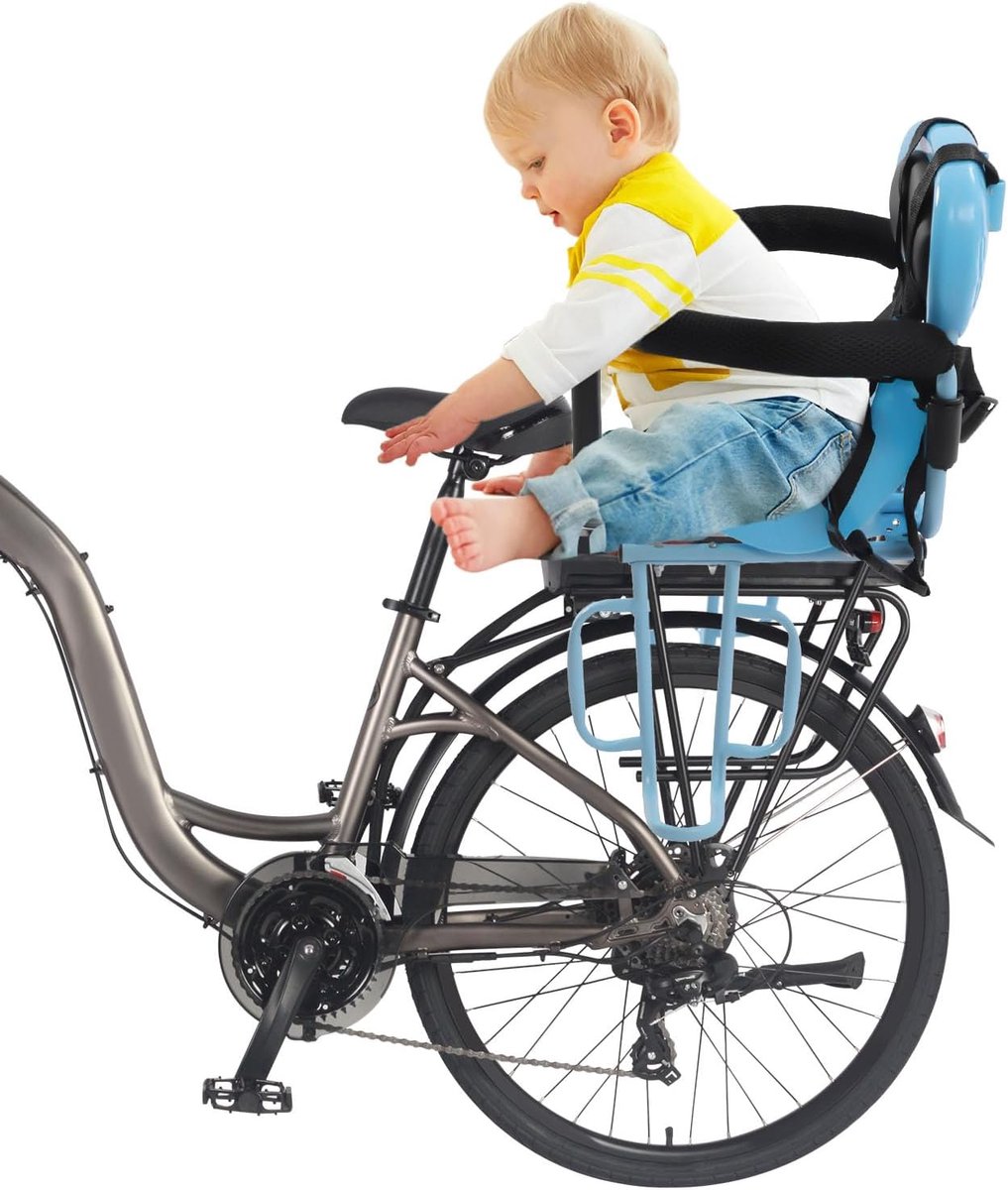 Kinder Fietsstoeltje - Zadel Achterop - Veilig Fietsen - Afneembaar Met Leuning - 6 Maanden Tot 6 Jaar - Blauw
