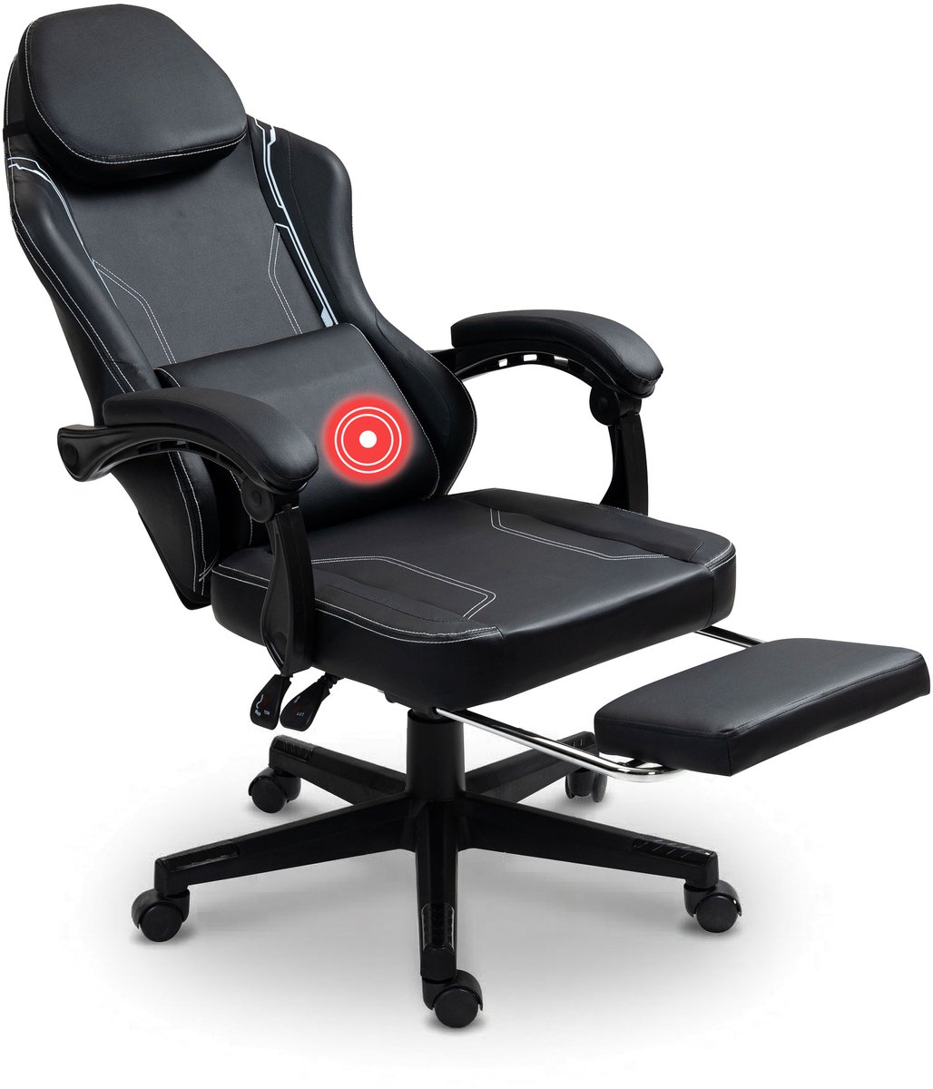VDD Gaming Stoel met Massagefunctie en Voetsteun Zwart - VDD - €80,95