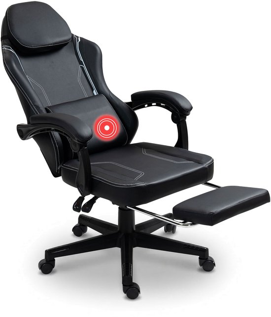 VDD Gaming Stoel met Massagefunctie en Voetsteun Zwart - VDD - €80,95