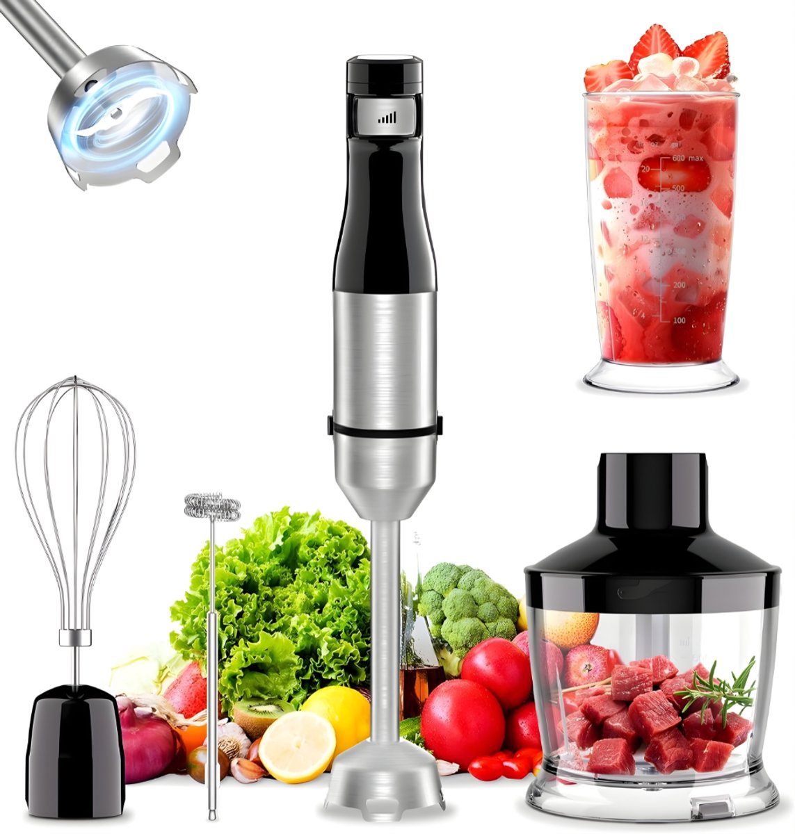 DnA® Staafmixer - Staafmixer Set - Staafmixers - Staafmixer Met Hakmolen - Staafmixer Draadloos - Zwart - 25cm x 14cm x 24cm