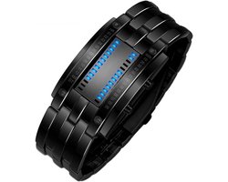 Digitale Binaire LED Horloge met Blauwe Tijdweergave en RVS Band