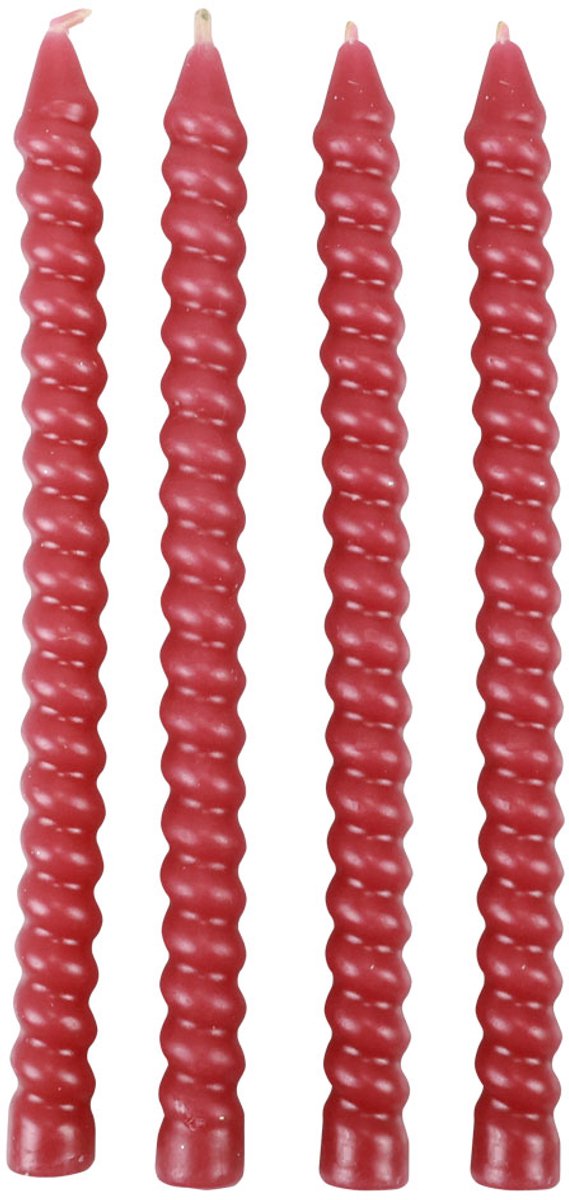 Mica Decorations - Twist kaars d.rood 4 stuks - h18xd1,4cm