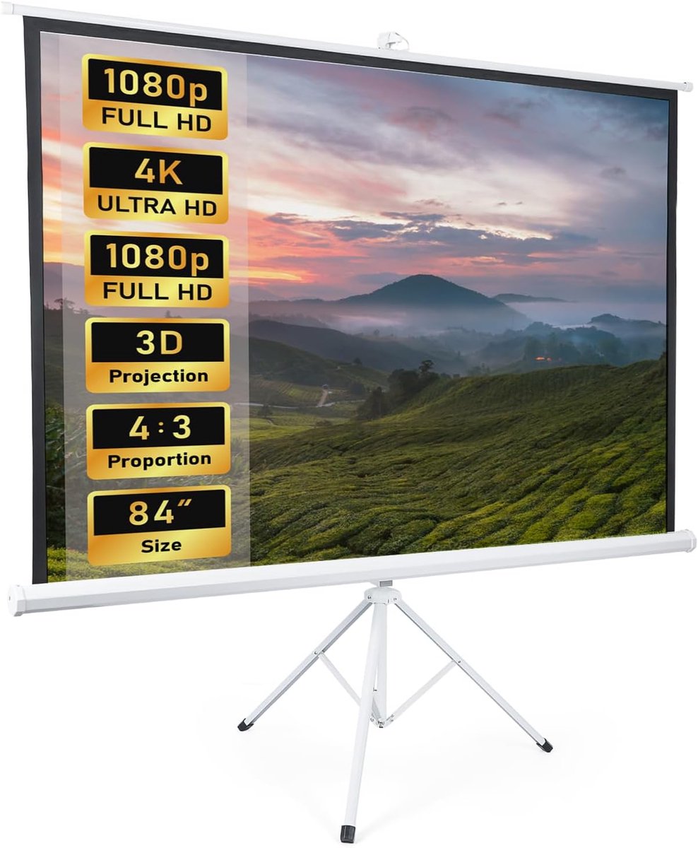 Projectiescherm met Statief - Mobiel Scherm - Home Cinema - 4:3 Formaat - 84 inch - Wit