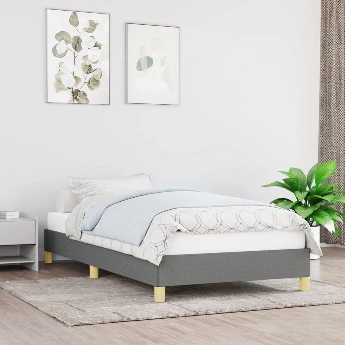 Eenpersoons Bedframe Stof Donkergrijs 90x200 cm - Stevig Bed met Lattenbodem