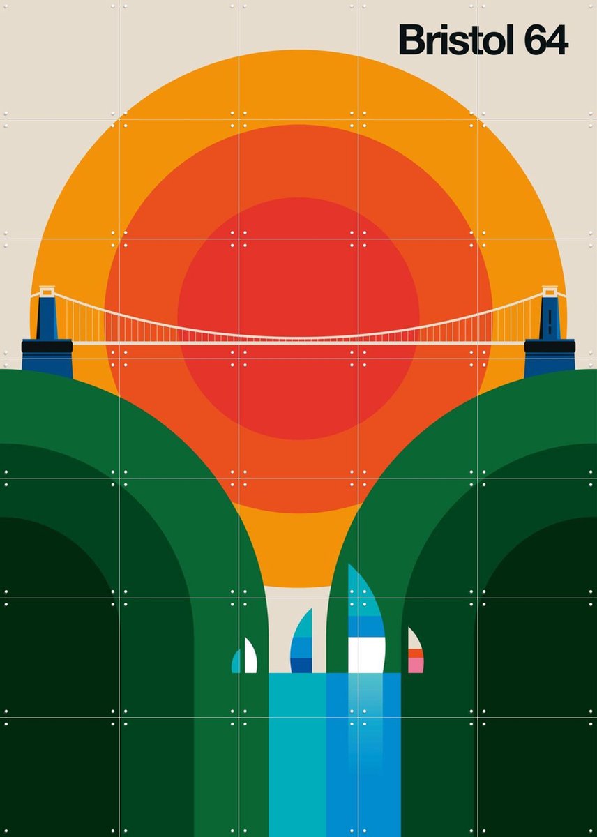 IXXI Bristol 64, Bo Lundberg - 100 x 140 cm - Gratis ophangtool - Grote wanddecoratie en posters - Digitale Kunst, Geometrische Kunst, Gang, Mancave