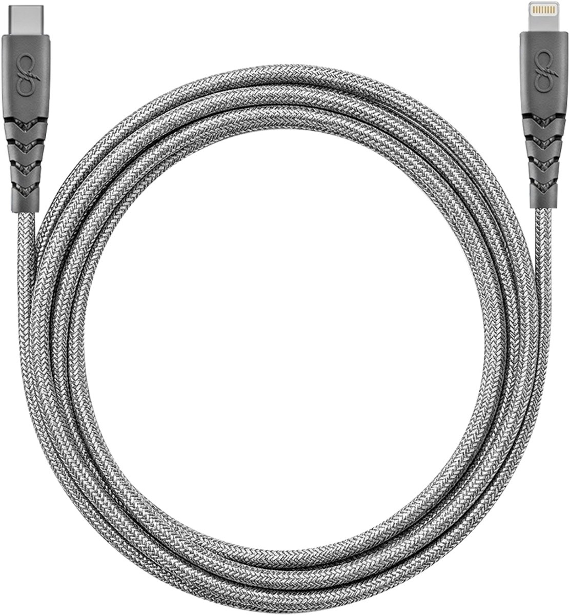 Force Case, Ultraversterkte USB C/Lightning-kabel 2m - 3A, Grijs