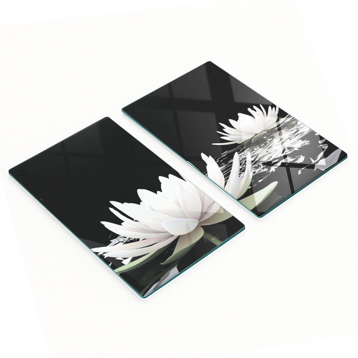 Set van twee decoratieve glazen keukenplanken met waterlelies, 2x30x52 cm