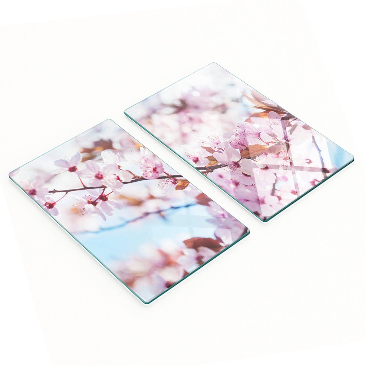 Set van twee decoratieve glazen snijplanken met kersenbloesemmotief, 2x30x52 cm